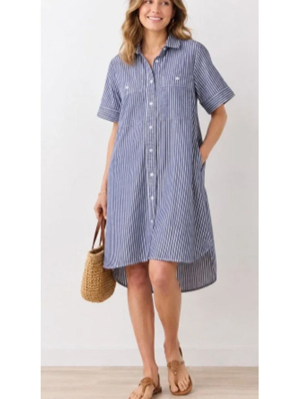 Everlane Striped Oversized Shirt Dress Blue White Button Front XS